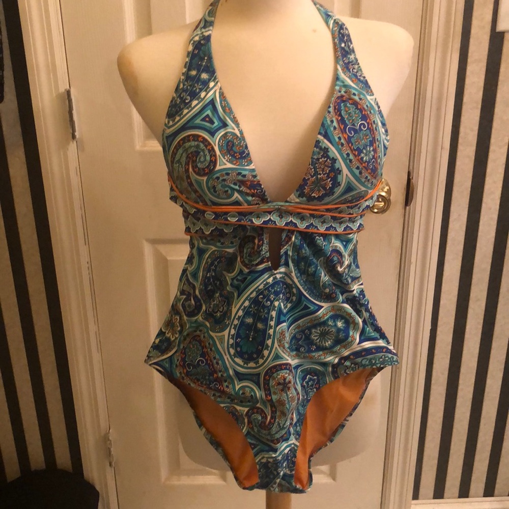 Trina Turk/ Size 10/ ‘Provence Paisley’ One-piece wrap swimsuit
